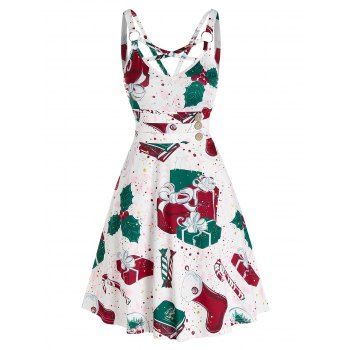 

Christmas Gifts Socks Print Sleeveless Strappy Dress, Red