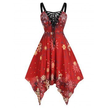

Plus Size Snowflake Print Handkerchief Dress, Red