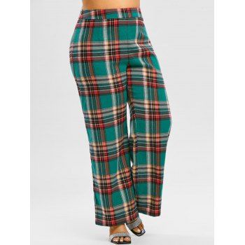 

Plus Size High Rise Plaid Wide Leg Pants, Dark forest green