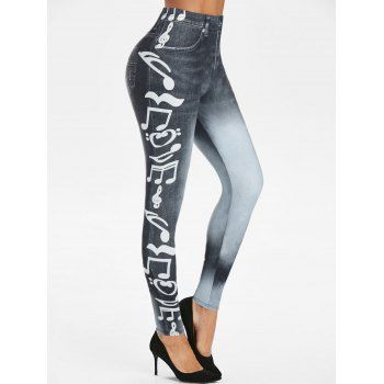 

Music Notes 3D Print Skinny Pants, Black