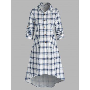 

Plaid Print Double Pockets Long Shirt, White
