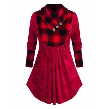 

Plus Size Plaid Velvet Long Sleeve Tunic Tee, Red