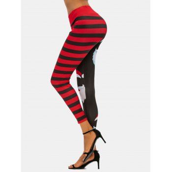 

Christmas Santa Claus Striped High Waisted Leggings, Black