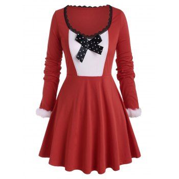 Plus Size Bowknot Christmas T Shirt, Red