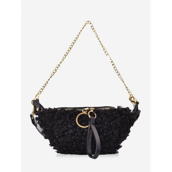 Faux Shearling Double Strap Fanny Pack, Black