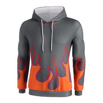 

Kangaroo Pocket Flame Print Drawstring Hoodie, Slate gray