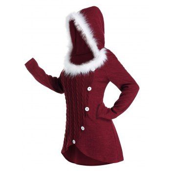 

Plus Size Hooded Faux Fur Cable Knit Sweater, Deep red