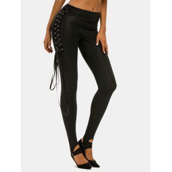 

Punk Lace Up O Ring Pants, Black