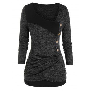 

Plus Size Space Dye Crossover Long Sleeve Tee, Carbon gray