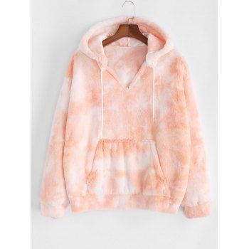 

Plus Size Tie Dye Fluffy Faux Fur Front Pocket Hoodie, Light orange