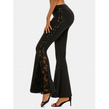 

Lace Insert Lace-up Side Flare Pants, Black