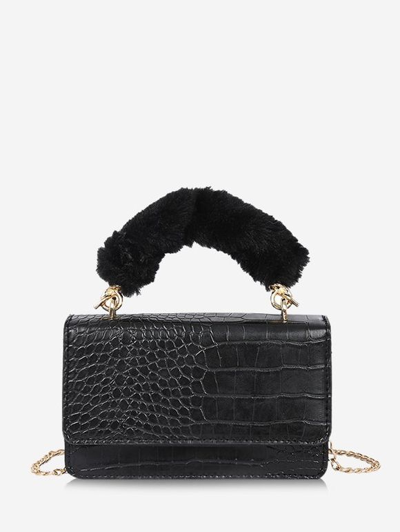 Sac à Bandoulière Motif d'Animal à Rabat en Cuir PU - Noir 