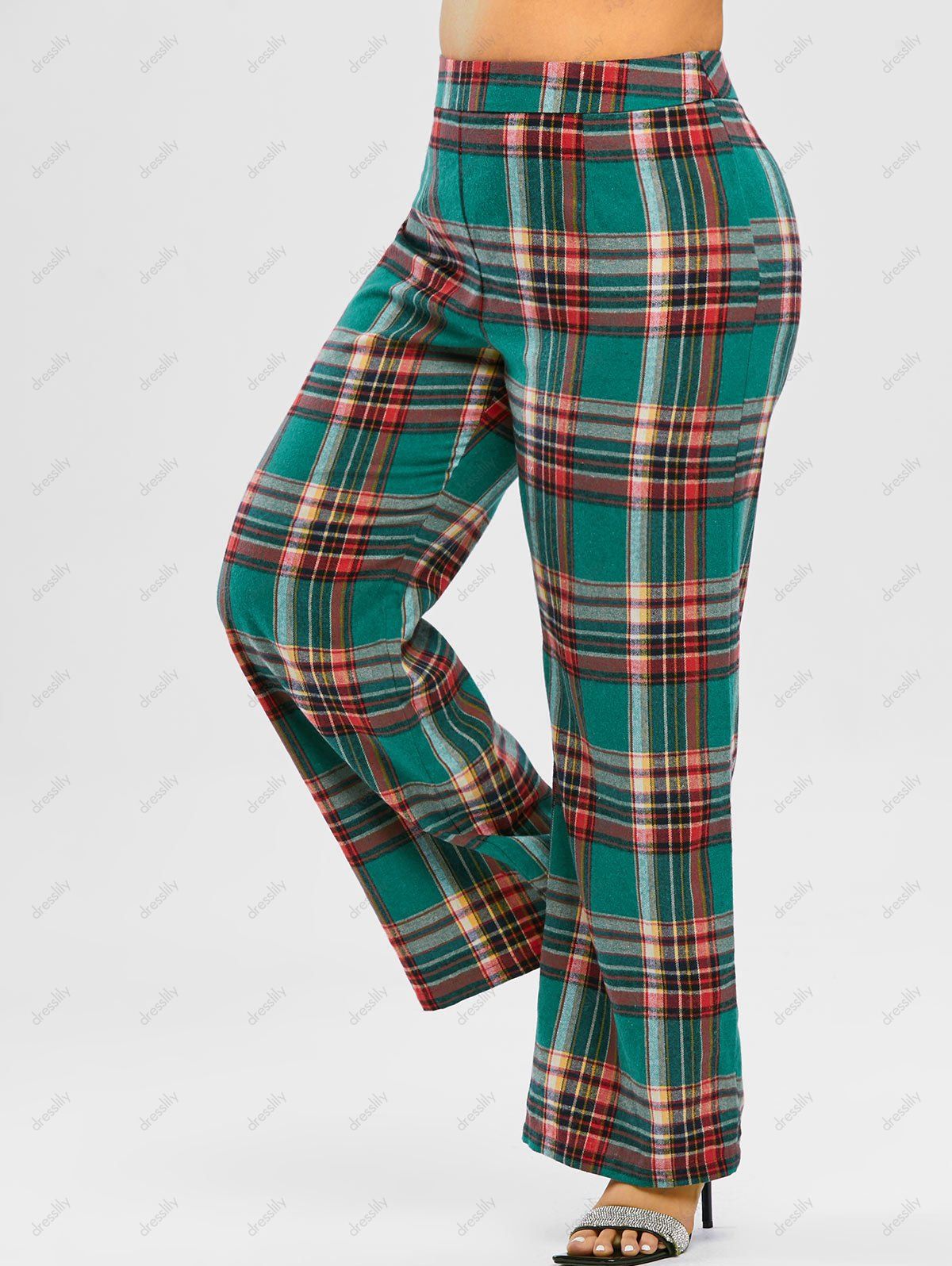 high waisted plaid pants plus size