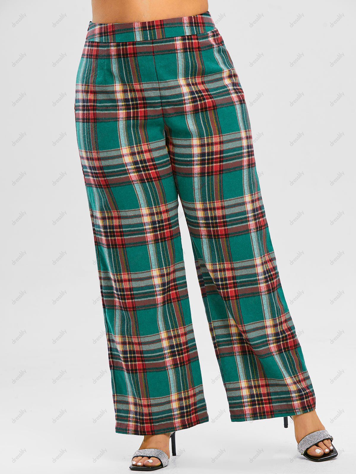 red plaid plus size pants