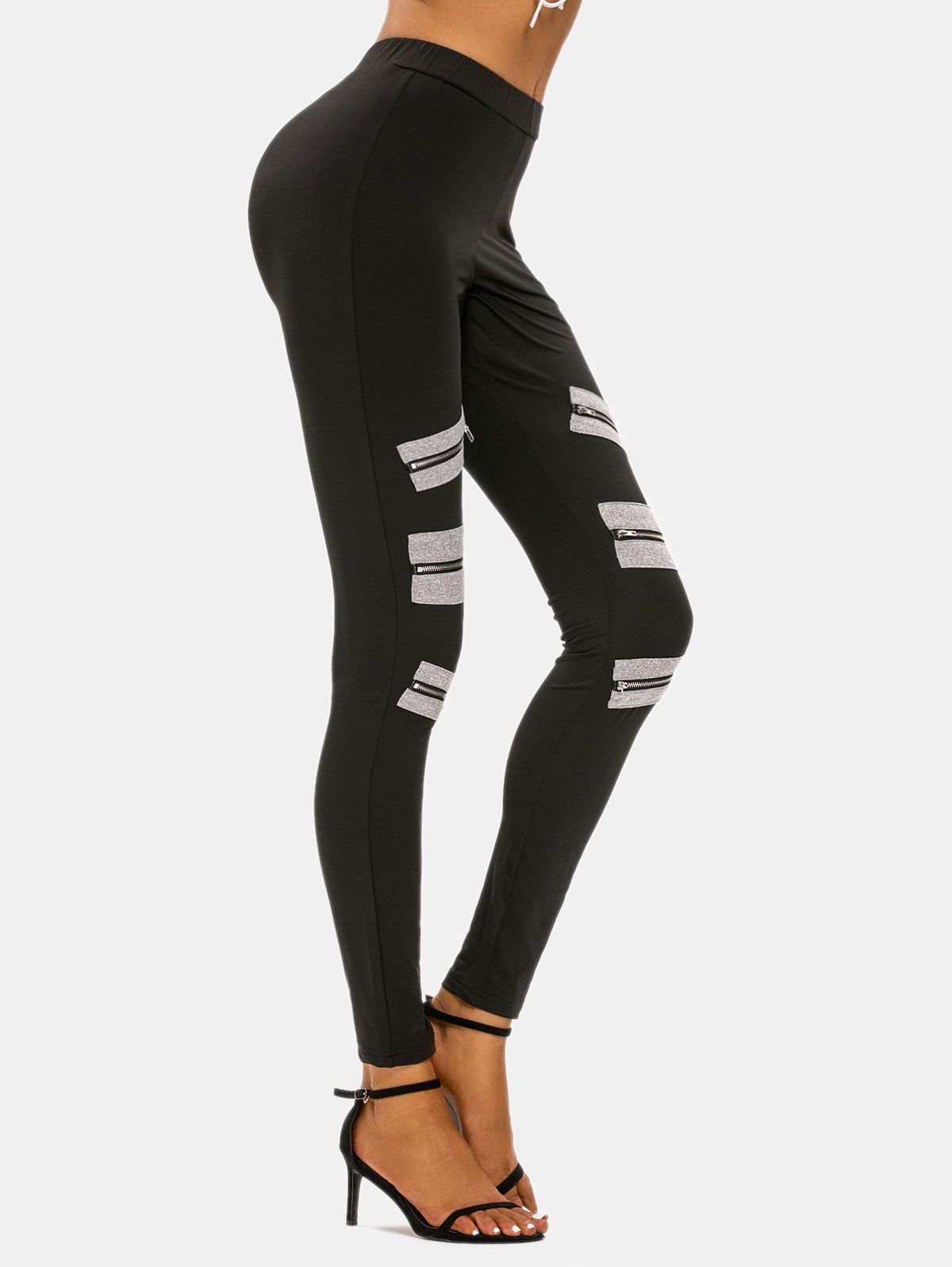 High Waisted Zip Detail Skinny Pants - BLACK 3XL