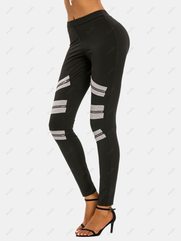 Pantalon Moulant Zip Détaillé à Taille Haute - Noir M