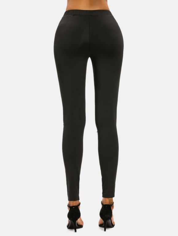 Pantalon Moulant Zip Détaillé à Taille Haute - Noir M