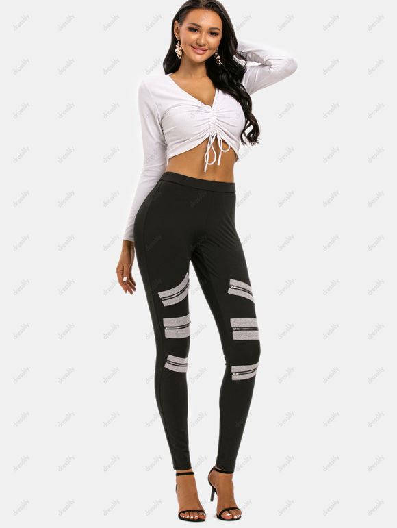 Pantalon Moulant Zip Détaillé à Taille Haute - Noir M