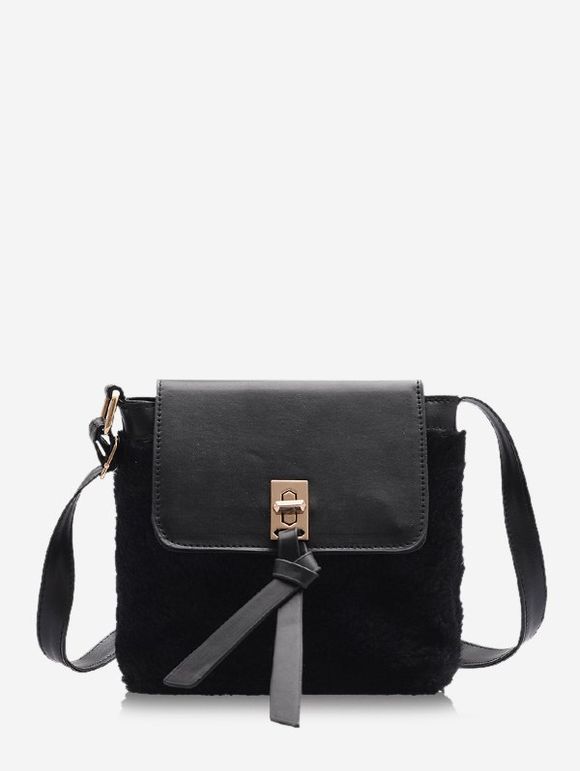 Sac à Bandoulière Jointif en Fausse Fourrure - Noir 