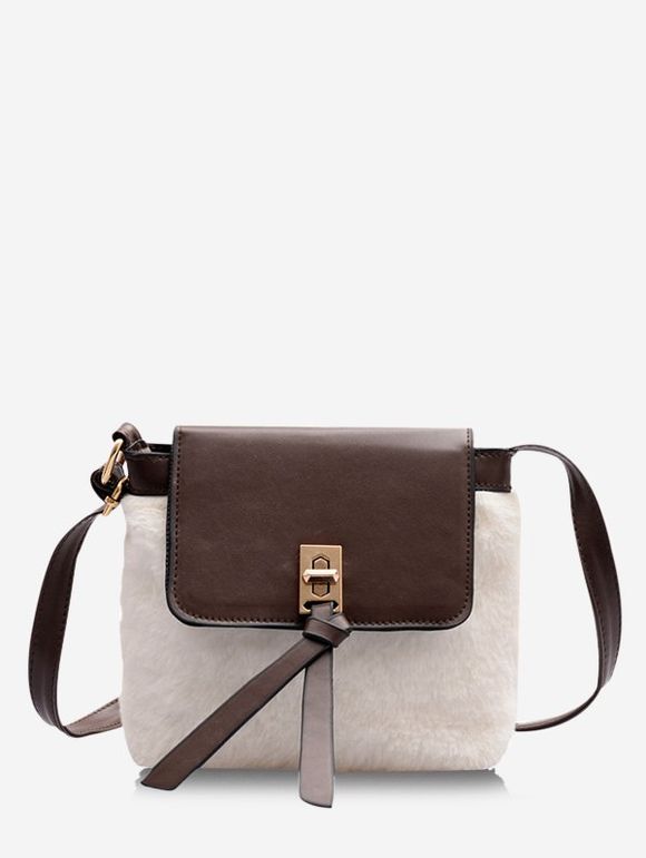 Sac à Bandoulière Jointif en Fausse Fourrure - Blanc Lait 
