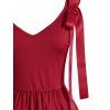 Bowknot Solid V Neck Plus Size Dress - RED L