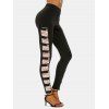Pantalon Découpé en Echelle Panneau en Dentelle avec Bouton - Noir L