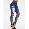 Legging Déchiré à Imprimé 3D Jean Noël - Bleu Foncé Toile de Jean L