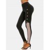 Legging Moulant Bicolore Embelli de Bouton - Noir XL