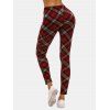 High Rise Plaid Jersey Leggings - DEEP RED M