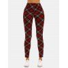High Rise Plaid Jersey Leggings - DEEP RED M