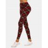 High Rise Plaid Jersey Leggings - DEEP RED M