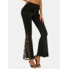 Pantalon Evasé Bague en O en Dentelle Insérée à Volants - Noir 3XL