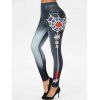 Legging D'Halloween Moulant à Imprimé 3D Toile d'Araignée et Cœur - Gris Foncé L