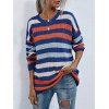 Crewneck Colorful Striped Tunic Sweater - BLUE S