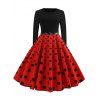 Robe Ceinturée Bouclée à Manches Longues à Pois - Rouge foncé L