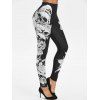 Pantalon Collant à Imprimé Fleur Crâne - Noir 3XL