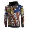 Sweat à Capuche à Imprimé Drapeau Américain de Cerf avec Poche Kangourou - Brun Biscuit M