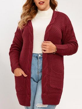 Plus Size Open Front Pockets Cardigan