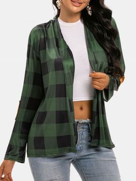 Plaid Elbow Patched Open Front Cardigan