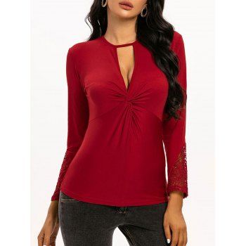 

Keyhole Twist Lace Panel Top, Deep red