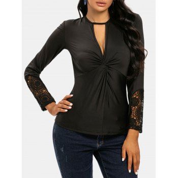 

Keyhole Twist Lace Panel Top, Black