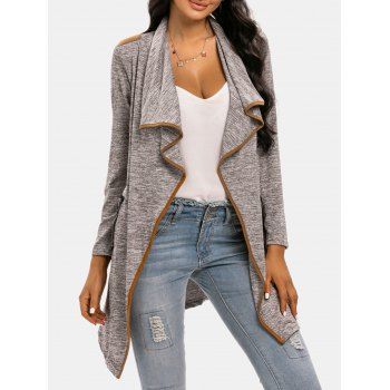 

Draped Space Dye Binding Waterfall Cardigan, Light coffee
