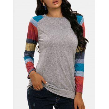

Colorblock Raglan Sleeves Ruched Blouson Top, Gray
