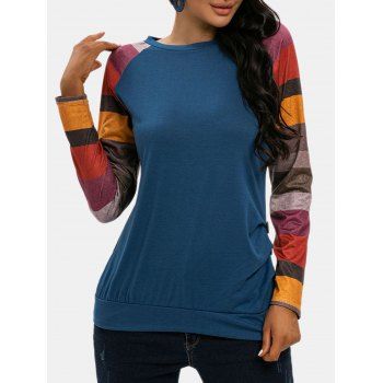 

Colorblock Raglan Sleeves Ruched Blouson Top, Blue