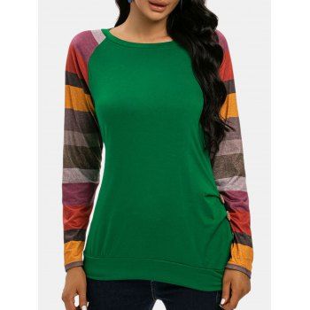 

Colorblock Raglan Sleeves Ruched Blouson Top, Green