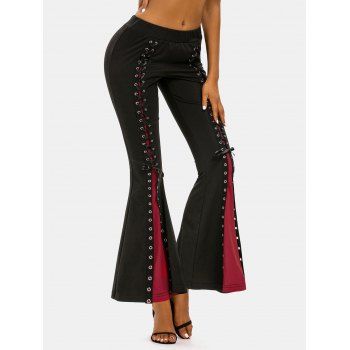 

Two Tone Lace Up Flared Pants, Black
