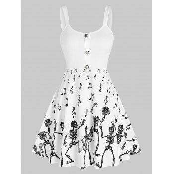 

Halloween Skeleton Music Note Print Skater Dress, White
