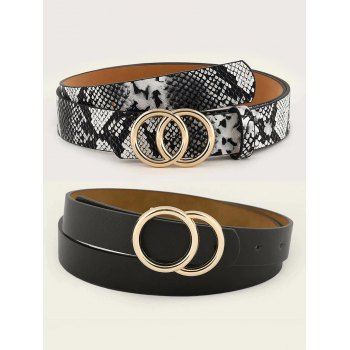 

2Pcs Circle Buckle Snakeskin Print Belt Set, Golden