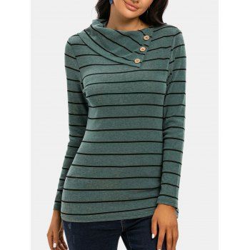 

Striped Print Mock Button T-shirt, Grayish turquoise