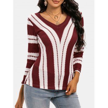 

V Neck Patchwork Textured Knitwear, Deep red